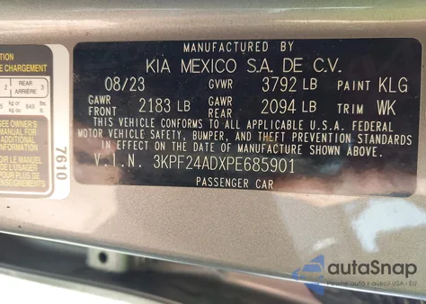 2023 Kia Forte Lxs из США, поврежденный, VIN 3KPF24ADXPE685901